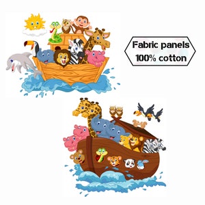 Noahs ark animal quilt panels fabric, Noahs ark fabric panel for quilting, Organic cotton fabric panel