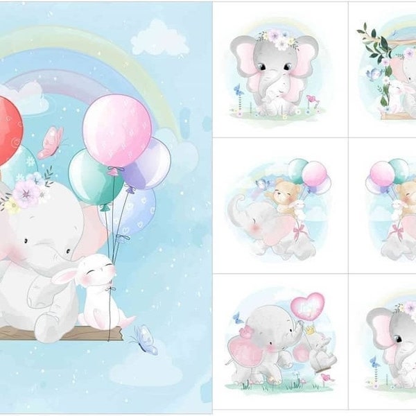 Tissu à panneaux pour bébé éléphant, tissu à panneaux pour couette pour bébé, tissu en coton pour bébé pour couverture de bébé