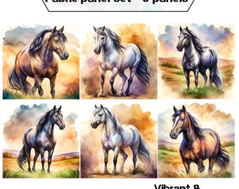 Quiltpaneelstof paardenprint, aquarel paardenstoffen panelen voor quilten, paardendeken, kussen, quilt - set van 6