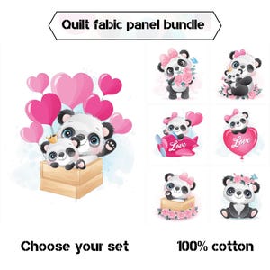 Lindos paneles de tela de niña panda para acolchar, paneles de patchwork de niña rosa, paneles de tela de oso panda para mantas de bebé