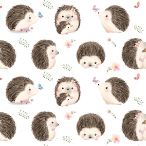 Hedgehog fabric by the yard, Organic cotton fabric fat quarters, Quilting fabric, Baby blanket fabric