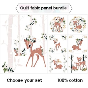 Baby deer fabric panel, Baby quilt panels fabric, Animal quilt fabric bundle