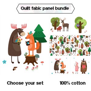 Forest animals fabric panels for quilting, Baby quilt panels fabric, Woodland quilt fabric bundle