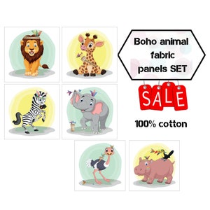 Boho animal fabric panels for quilting, Baby quilt panels fabric, Childrens quilt cotton fabric scraps - Sale
