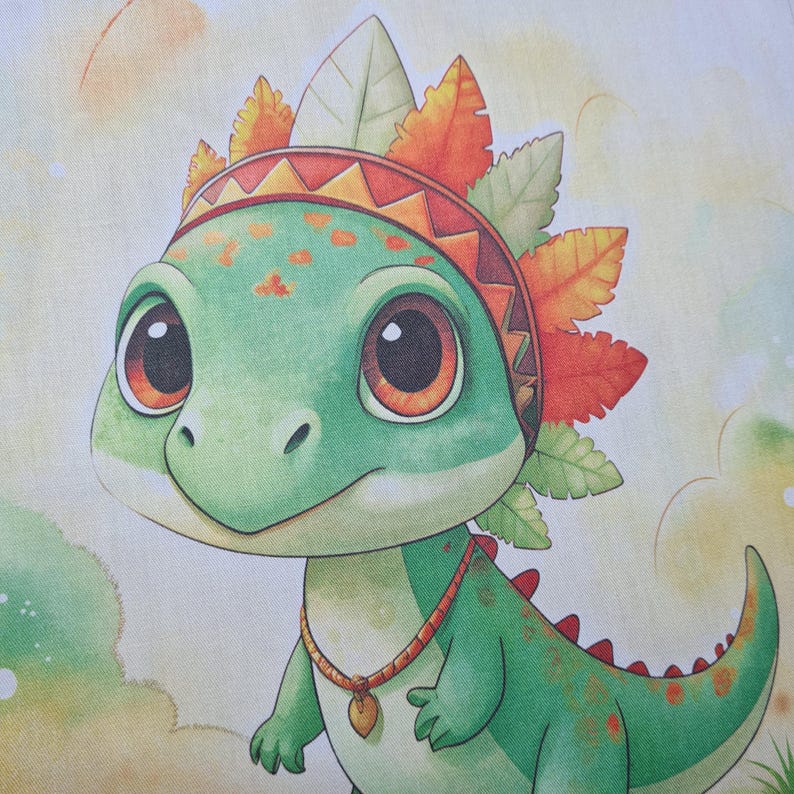 Boho Baby Dinosaur Quilt Fabric Panels, Cute Dinosaur Nursery Fabric