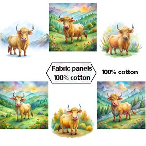 Cute highland cow fabric panels for quilts, Farm animals cotton fabric panels for quilting, Quilt fabric farmhouse nursery wall decor