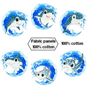 Cute baby shark quilt fabric, Sea life nautical fabric panels, Ocean cotton fabric for quilting, sewing pillow, blanket, decor