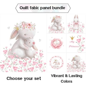 Lot de tissus pour courtepointe lièvre et fleurs, panneaux de tissu pour bébé fille à courtepointe, tissu de guérison pour petite princesse