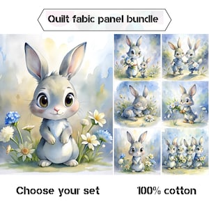 Niedliche Baby Mädchen Quilt Stoffpanel, Niedliche Baby Stoffpanele zum Quilten, Kinderzimmer Dekor - Häschen Stoffpaket mit Blumen