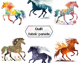 Paneles de tela con estampado de caballos para colchas, paneles de tela coloridos para acolchado, tela personalizada para colchas con estampado de caballos