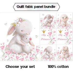 Hasen Quilt Stoffpaket mit Blumen, Baby Mädchen Stoffpanels zum Quilten, Heilstoff für kleine Prinzessinnen
