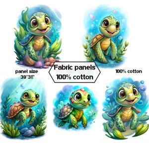 Sea turtle nautical fabric panels for baby quilts, Baby ocean quilt panels fabric, Cute quilt fabric