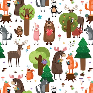 Novelty forest animals fabric, Cute woodland fabric for baby quilts, Quilting fabric baby