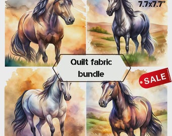 Restjes paardenkatoenen quiltstof - stoffen panelen voor quilts, stoffen panelen voor quilten, aangepaste paardenquiltstof - set in de uitverkoop