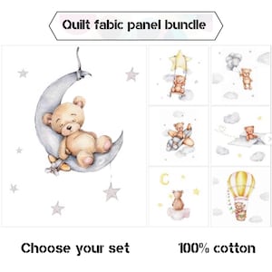 Painel de colcha de algodão para bebê Bear, Painel de colcha para bebê menino, Pacote de tecido de colcha infantil