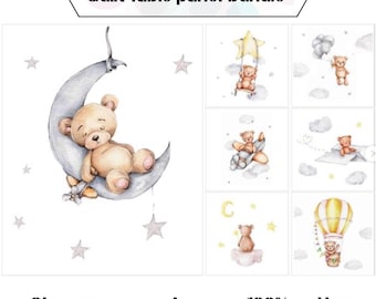 Panel de tela de algodón para edredón de bebé con diseño de oso, panel de edredón para bebé niño, paquete de telas para edredón infantil