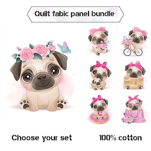 Dog quilt fabric panel, Dog print fabric panels for quilting, Childrens quilt fabric bundle for dog lover nursery decor