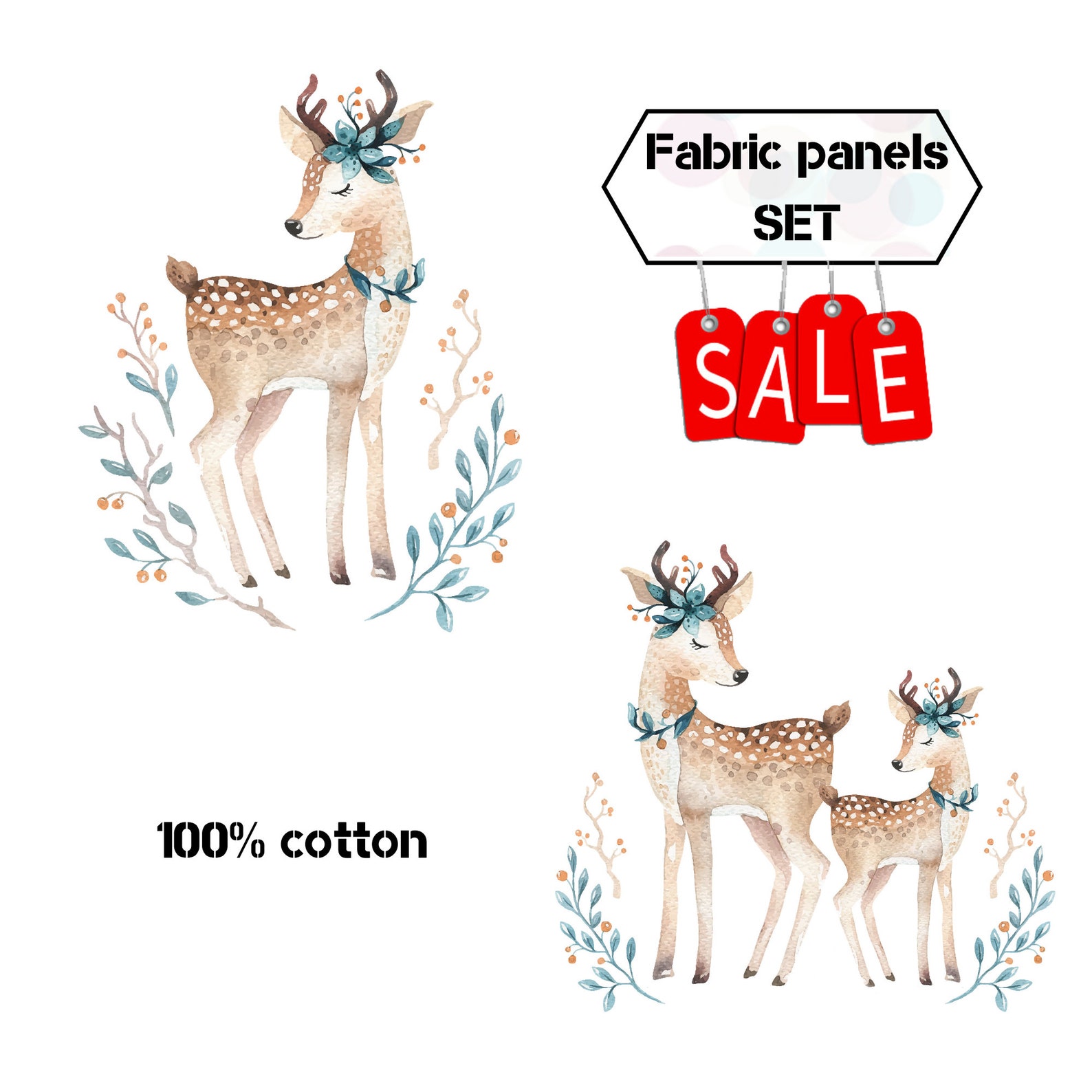 Baby deer fabric panels for quilting Boho animals fabric Etsy
