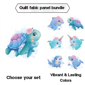 Sea turtle fabric panels for quilting, Baby girl quilt panels fabric, Nautical quilt fabric bundle