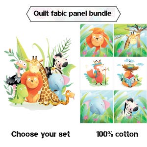 Animal print fabric panels for baby quilts, Cute colorful baby fabric panels for quilting, Elephant, lion, giraffe safari blanket diy