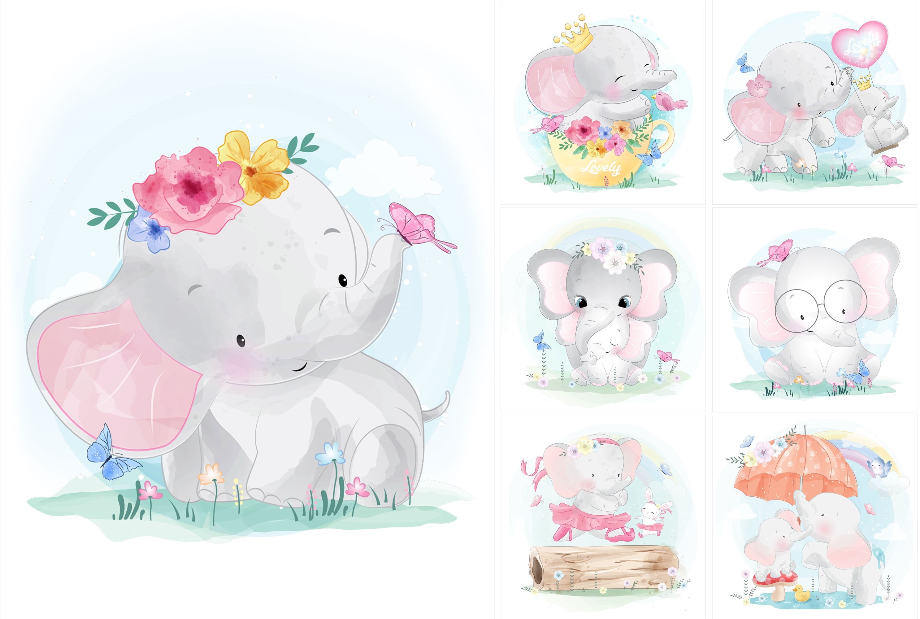 Baby Elephant Fabric Panels Girl Organic Cotton Fabric Panels Etsy UK