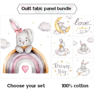 Hase auf Wolken und Regenbogen Quilt Stoff, Baby Mädchen Quilt Panels Stoff, niedliche Baby-Stoff-Panels zum quilten