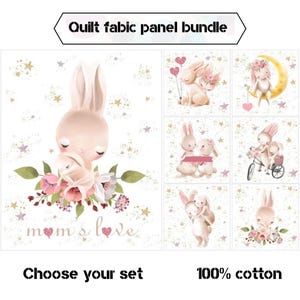 Baby Mädchen Bio-Baumwollstoff, Baby Quilt Panels Stoff, süße Hasen Quilt Stoffpaket