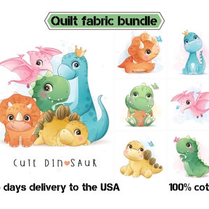 Puede incluir: Un conjunto de cuadrados de tela 100% algodón con ilustraciones de dinosaurios lindos. Los diseños incluyen un pterodáctilo rosa, un triceratops verde, un estegosaurio azul, un anquilosaurio amarillo, un triceratops naranja, un dinosaurio verde con una corona, un pterodáctilo rosa, un dinosaurio verde con una corona, un dinosaurio verde y un dinosaurio naranja. Los cuadrados de tela son perfectos para acolchar, manualidades y otros proyectos creativos.