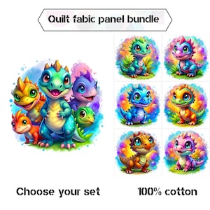 Baby dinosaur fabric panels, Cute dinosaur quilt panels fabric, Dino childrens quilt fabric bundle