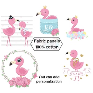 Rosa Flamingo Stoff Panels für Baby Quilts, Mädchen Bio-Baumwollstoff Panels zum quilten, Patchworkstoff Fat Quarters