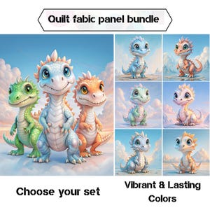 Cute Dinosaur Fabric Panels, Ice Mountain Quilt Squares, Watercolor Little Dino Sky Sewing Material, Craft DIY Bedding Fabric Bundle