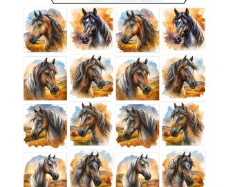 Restjes paardenquiltstof voor quilten, panelen van wilde katoenen stof voor quilts, quiltstof cabinewanddecor, 4,4" bedelpakket - 16 panelen