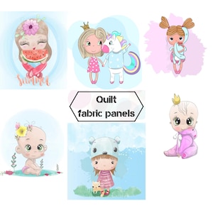 Quilt fabric for baby girl, Cute fabric panels for quilting, Patchwork fabric for childrens
