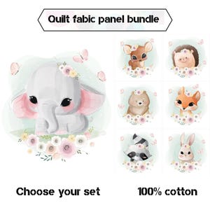 ベビーゾウのファブリックパネル、キルティング用の女の子用オーガニックコットンファブリックパネル、ベビーキルトファブリックバンドル、キツネ、ノウサギ、ハリネズミのファブリックパネル