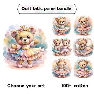 Baby Mädchen Quilt Stoff, Süße Bären Stoff Panels zum quilten, Baby Ballerina Tier Print Baumwollstoff, Quilt Stoffpaket