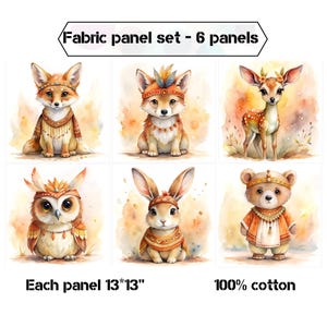 Cute boho animals baby quilt fabric panel, Woodland wild animal quilt fabric bundle, Girl boy fabric for quilting, sewing projects