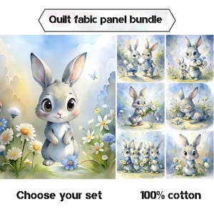 Niedliche Baby Mädchen Quilt Stoffpanel, Niedliche Baby Stoffpanele zum Quilten, Kinderzimmer Dekor - Häschen Stoffpaket mit Blumen