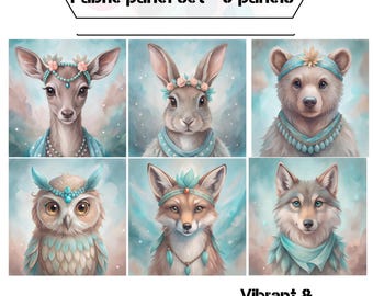 Śliczny boho panel z tkaniny na kołdrę dla dziecka, zestaw tkanin na kołdrę z motywem dzikich zwierząt leśnych, tkanina dla dziewczynki i chłopca do pikowania, projektów szycia - zestaw 6 sztuk