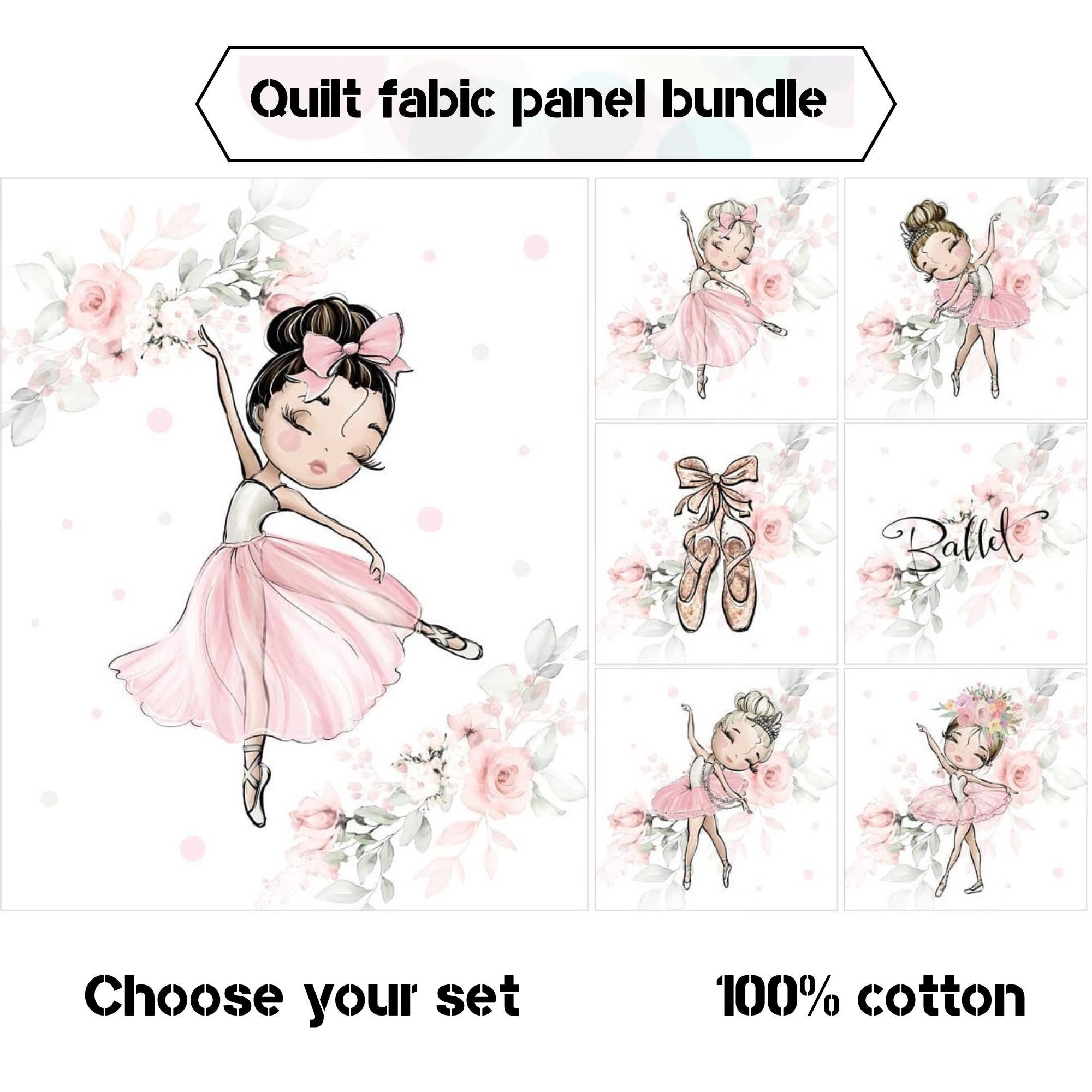 Ballerina cotton quilt fabric panels, Dancing girl fabric bundle for quilting,  pillows, nursery decor