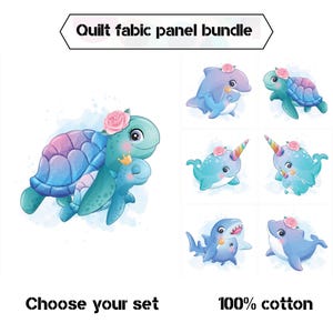 Paneles de tela con diseño de tortugas marinas para colchas de bebé, paneles de tela para colchas de océano para niña, paquete de telas para colchas con diseño de ballenas, tiburones y pulpos