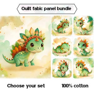Boho baby dinosaur quilt fabric panels, Cute dinosaur nursery fabric for quilting, Quilt fabric bundle