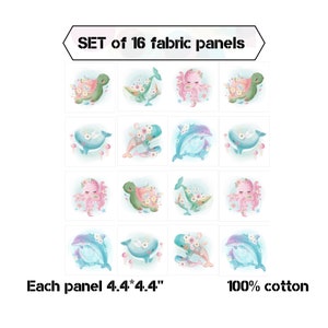 Sea life fabric panels for baby quilts, Ocean life fabric bundle, Cotton fabric scraps on SALE