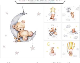 Baby bear organic cotton fabric, Baby quilt panels fabric, Childrens quilt fabric bundle