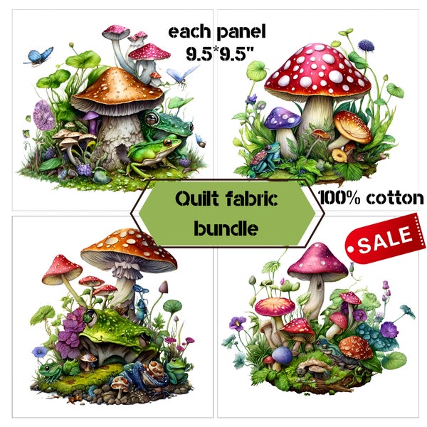 Panneaux en tissu champignons magiques pour courtepointe, lot de tissus à imprimé grenouilles et champignons pour courtepointe de bébé, en solde