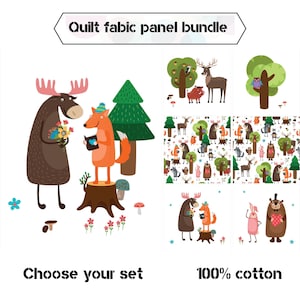 Forest animals fabric panels for quilting, Baby quilt panels fabric, Woodland quilt fabric bundle