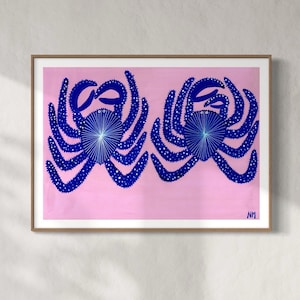 Blue crabs. Giclee print. Kids children’s bedroom. Home decor. Nancy Mckie.
