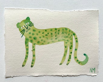 Leopards 9. On handmade paper. By Nancy Mckie. Original contemporary artwork.