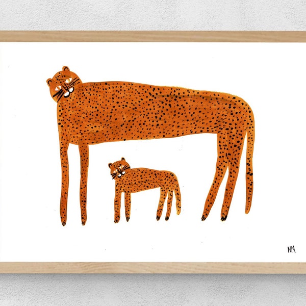 Leopard and baby leopard. Original art painting. Giclee print. Leopard print. Kids children’s bedroom. Home decor. Nancy Mckie.