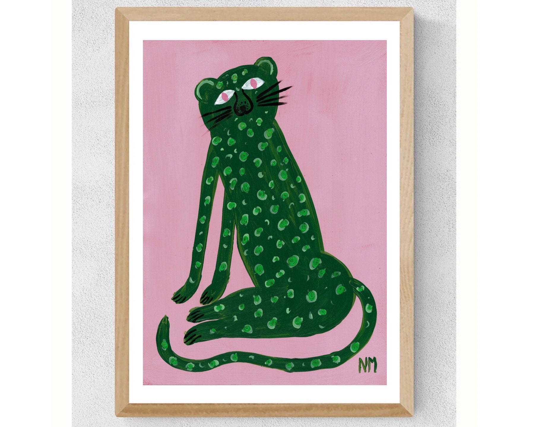 Green leopard print. Original art print. Home decor. Nancy Mckie. Contemporary art.