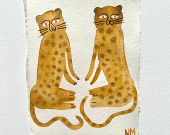 Leopards 7. On handmade paper. By Nancy Mckie. Original contemporary artwork.